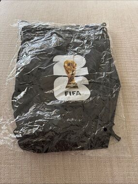 FIFA World Cup 26 Small Black Drawstring Backpack with World Cup Trophy Graphic
